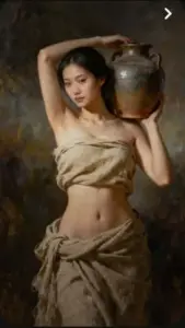 Giữa tông nâu ấm, nàng thơ nâng bình gốm với áo quấn mộc mạc nhẹ