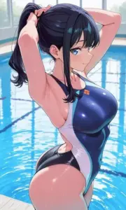 Tiểu thư tộc Hyuga bước trên cát ướt, bikini xanh pastel hợp với nền biển trong