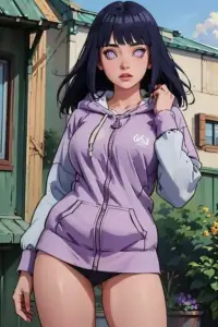 Byakugan của Hinata nổi bật dưới ánh nắng, bikini tím làm visual anime thêm nhận diện
