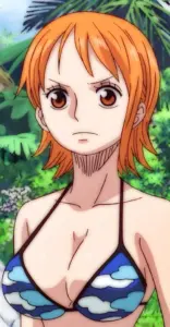 Nàng mỹ nhân anime ngồi bên hồ bơi, tóc dài xõa vai và biểu cảm đầy ranh mãnh