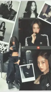 Collage đen trắng ghép nhiều polaroid cô gái mặc đồ tối, tạo cảm giác ngầu và gọn mắt