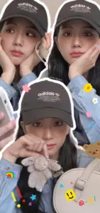 Bốn khung selfie Chichu đội mũ lưỡi trai, áp má đáng yêu và đeo tai nghe trắng