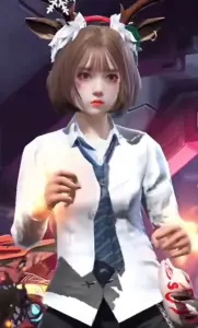 Nữ cosplayer Free Fire cầm mũ bảo hộ, ánh mắt nhìn xa và trang phục phối màu cực nổi