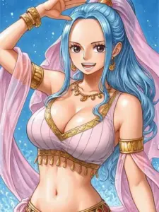 Rebecca bước trên bãi cát vàng, mái tóc hồng và bikini sáng màu tạo cảm giác trẻ trung