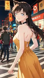 Ran Mouri mặc bikini trong bối cảnh biển xanh với nét đẹp anime trong trẻo và khỏe khoắn
