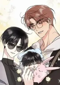 Ảnh sẽ gầy anime nhẹ với gia đình nhỏ, cha kính đỏ bế bé tóc đen
