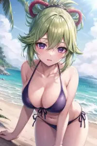 Tư thế ngồi co chân bên khăn tắm khiến mỹ nhân anime toát lên nét dễ thương rất nhẹ