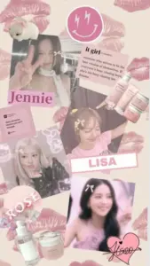 Scrapbook hồng pastel nổi bật với Jennie, Lisa, phụ kiện mỹ phẩm và các mảnh giấy xinh xắn