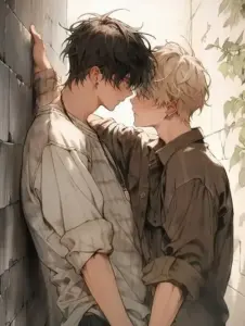 Nắng chiều manga nam yêu nam rọi lên hai chàng áp trán, sơ mi be nhăn nhẹ