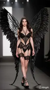 Sàn catwalk ánh tím làm bộ đồ ánh nhũ nổi bật, cô mẫu xoay người đầy tự tin