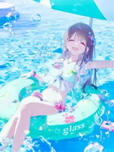 Lối gỗ dẫn ra biển in bóng cô tóc tím, áo choàng lưới phủ bikini bạc