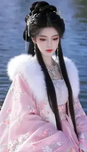 Bóng hồng cổ trang ngồi bên bàn trà, cổ tay đeo vòng ngọc và dáng vẻ dịu dàng