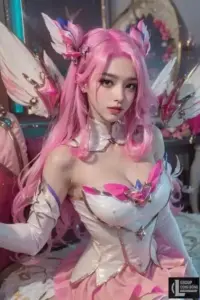 Khung hình cosplay Liên Quân ghi lại cô gái tóc đỏ vung súng giữa hiệu ứng lửa