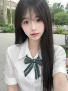 Vẻ thần thái nhẹ nhàng của nàng đồng phục trắng nơ xanh nổi bật giữa nền cây
