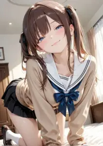 Cô nàng trưởng thành trong tranh anime gợi cảm mặc áo thủy thủ, cười tinh nghịch