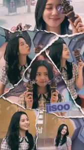 Tấm collage Sooya có kính mắt, biểu cảm tinh nghịch và các khung selfie tông đen trắng