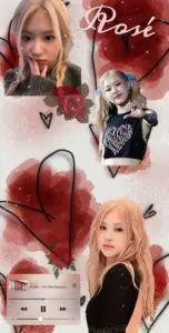 Khung collage đỏ hồng ghép nhiều khoảnh khắc Rosé, tóc vàng nổi bật cùng vibe bông hồng nước Úc
