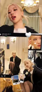 Trong bố cục dọc hiện đại, nữ ca sĩ tóc vàng selfie và tạo dáng cùng trang phục đen trắng tinh tế