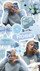 Tông xanh biển phủ kín khung ảnh, nữ idol tóc vàng tạo dáng ngọt ngào giữa mây và sticker dễ thương