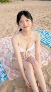 Khăn lụa mỏng phủ vai khiến cô gái bikini be trông sang nhẹ dưới mái hiên resort