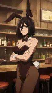 Bikini đỏ phối cùng khăn cổ quen thuộc giúp cô nàng Ackerman có điểm nhấn rất riêng