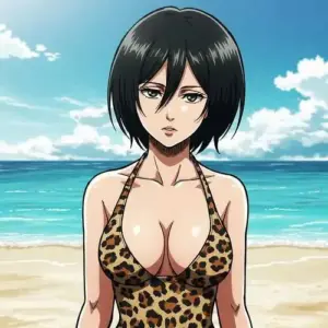 Nền cát trắng làm bóng hồng Attack on Titan thêm nổi bật với dáng đứng khỏe khoắn