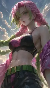 Kanroji bước ra từ làn nước, bikini xanh lá hòa cùng màu mắt nổi bật