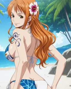 Nami cười rạng rỡ bên ván lướt sóng, bộ bikini cam vàng hợp không khí đảo hè