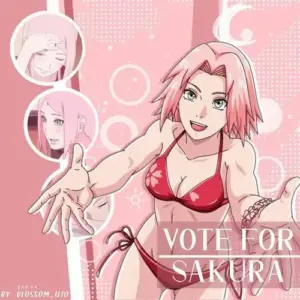 Sakura nhìn nghiêng dưới hoàng hôn, tóc hồng ngắn và dây buộc tóc tạo điểm nhấn mềm mại
