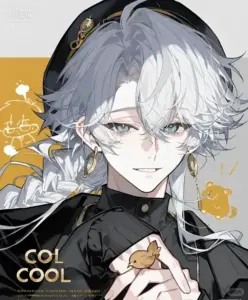 Chàng tóc bạc đội mũ đen, nhân vật nam anime cầm thú nhỏ với biểu cảm dịu và sạch sẽ