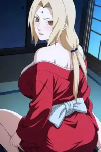 Tsunade mặc bikini cam dưới tán dừa, ánh nhìn nửa cười nửa thách thức cực kỳ cuốn mắt