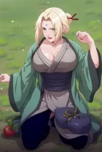 Tsunade bước ra khỏi làn nước, bikini ôm dáng làm nổi bật vẻ đẹp trưởng thành rõ nét