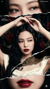 Bức ảnh studio tông đỏ ghi lại cô gái tóc dài, son trầm và ánh nhìn sang lạnh