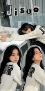 Bộ collage chị cả BLACKPINK trên giường trắng có biểu cảm lười yêu, tóc dài phủ vai